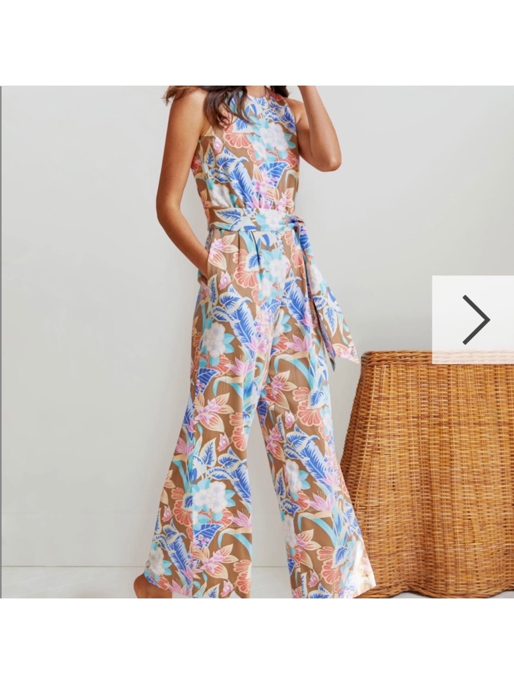 J. McLaughlin Floral Wide-Leg Jumpsuit in Tan, Blue & Pink